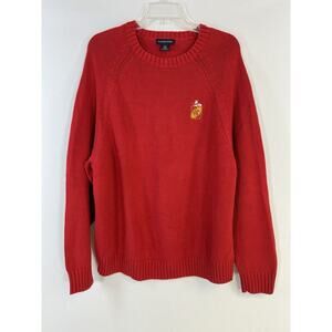 Lands' End Mens‎ Red 100% Cotton Crew Neck Heavyweight Drifter Sweater L Preppy